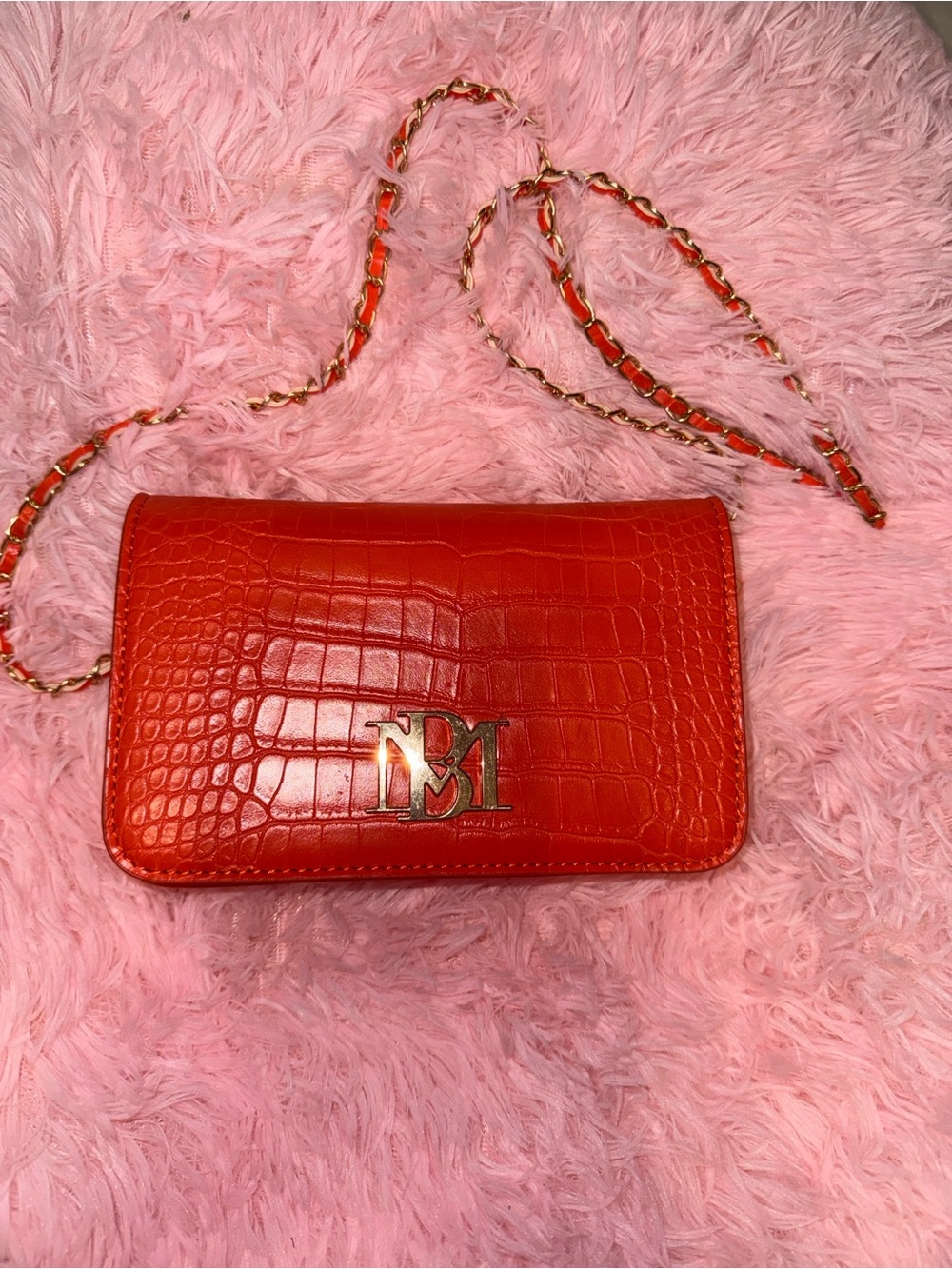 Badgley Mischka Red Croc-Embossed Chain Crossbody